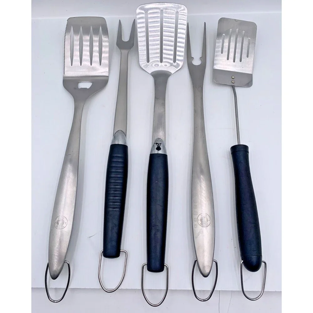 Lot of (5) Heavy Stainless w/Rubber Handles Spatulas Grill Tools Alpha Grillers